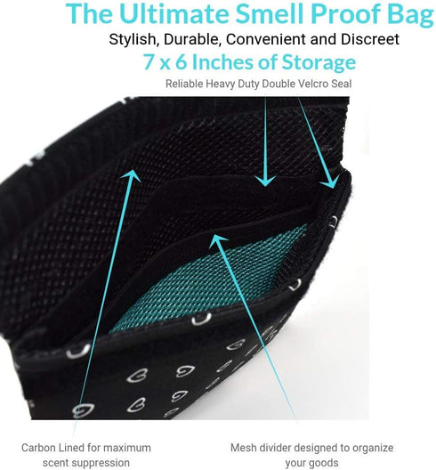 HarperLynn x Formline Smell Proof Bag (Heart Pattern - 7"x6") - Premium Odor Proof Travel Pouch with Mesh Divider - Eliminate Scents w/this Discre...