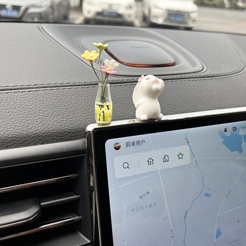 Set of 2 Cute Mini Bunny and Daisy Flower Vase Car Rearview Mirror Ornaments Funny Dashboard Decorations Kawaii Car Interior Accessories for Women...