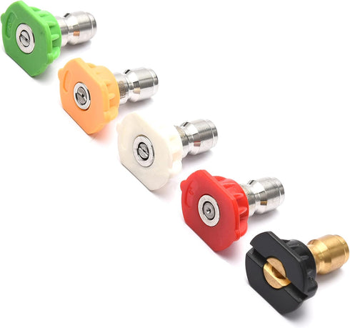 Universal Pressure Washer Nozzles, 1/4-Inch Quick Connect, Hot?85°?- or Cold-Water Use, power washer tips Set of 5 pcs (4.5 Orifice)...