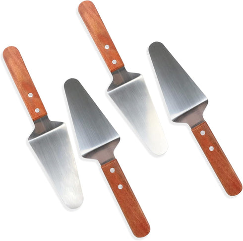 4 Pcs Stainless Steel Pizza Servers with Wooden Handle, Triangular Spade Pie Pastry Spatula for Cake, Dessert, Tart, Pie and Pizza...