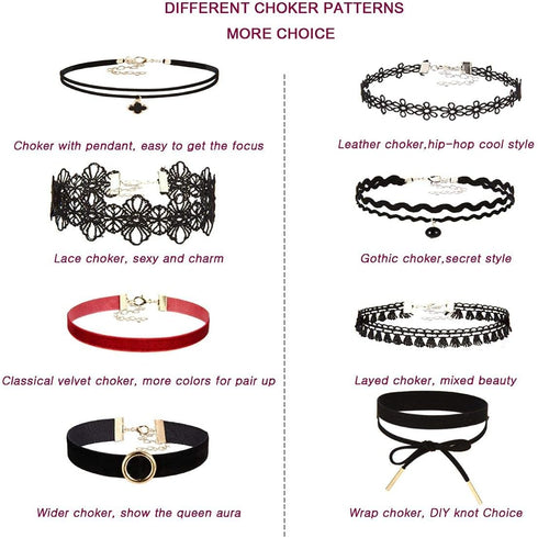 K&Q 40PCS Black Classic Gothic lace Velvet Pendant Necklace Chain Henna Chokers Necklaces Metal pendant necklace for Women...