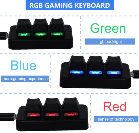 3 Key Macropad,RGB Backlit Programmable Macropad Mechanical Keyboard One Handed Macro Mechanical Keyboard USB Shortcut Multifunction Keyboard(Blac...