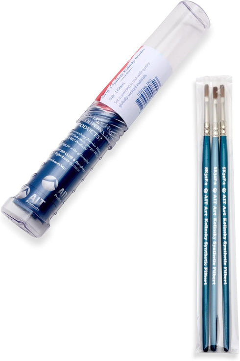 AIT Art Select Filbert Paint Brushes, Size 2, Pack of 3, Synthetic Kolinsky Sable, Set Assembled in USA for Trusted Performance and Crafting Exqui...