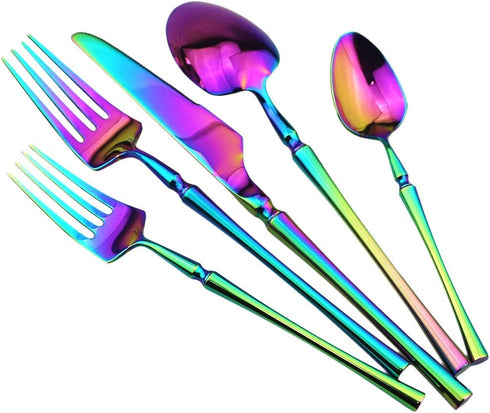 Gugrida Rainbow Silverware Set, 5-Piece 18/10 Stainless Steel Flatware Cutlery Set for 1,Mirror Finish, Ideal for Wedding Festival Party Home Kitc...