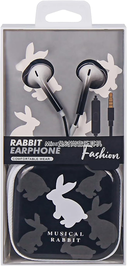 QearFun Bunny Earbuds for Kids, Kawakii Wired Earbud & in-Ear Headphones Gift for School Girls and Boys with Microphone and Lovely Earphones Stora...