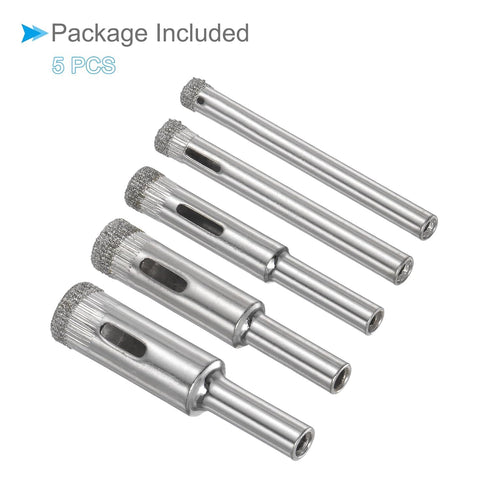 Diamond Drill Bits Set, 5mm 6mm 8mm 10mm 12mm Cutting Diameter, Diamond Dry Core Drill Hole Saws Bits Tools - (Applications: for Glass Drilling Ha...