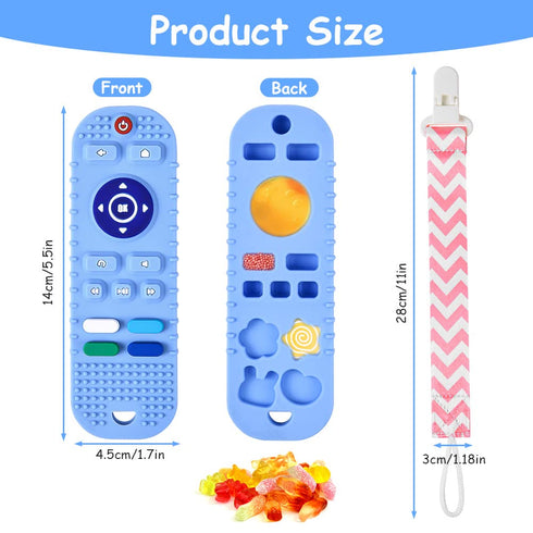 Baby Teether Toys, 2PCS Silicone Teething Toys, Remote Control Shape Teething Toys with 2PCS Pacifier Clip, Teething Relief Toys for Baby 3-24 Mon...