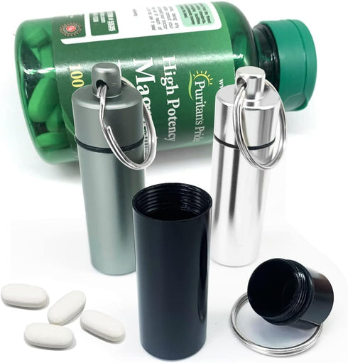 3 Packs Aluminum Pill Fob Ear Plug Case, Waterproof Outdoor Survival Tin Container Big Match Storage Camping Essentials Medicine Nitroglycerin Pil...