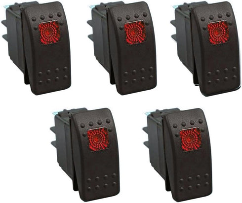 XT AUTO 12V 20 Amp 3pins Red Light Rocker Switch Kit 5-pack...