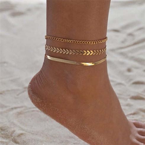 MIDEEO Gold Layered Ankle Bracelets for Women Layering Anklets Set Bracelet 18k Gold Plated CZ Rhinestone Chain Anklet Bracelets Dainty Women Beac...