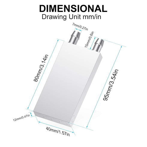 Aluminum Water Cooling Block, Liquid Water Cooler Heat Sink System for PC Computer CPU Graphics Radiator Heatsink Endothermic Head Silver(40mm x 8...