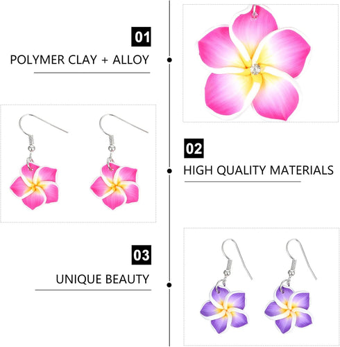 PRETYZOOM Hawaiian Leis 2 Sets Hawaii Theme Jewelry Set Simulation Clay Plumeria Flower Pendant Necklace Earrings Set Summer Beach Party Costume A...