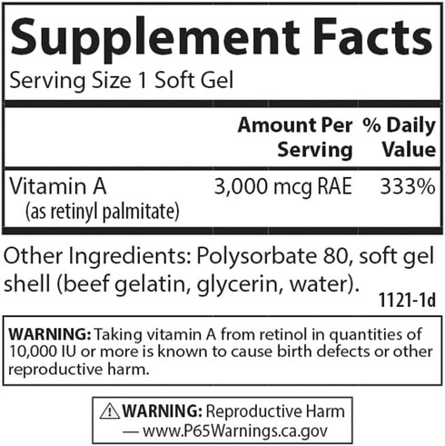 Carlson - Vitamin A Solubilized, 10000 IU (3000 mcg RAE), Water Soluble, Vision Health, 100 Softgels...