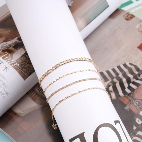 Boho Layered Anklet Gold Figaro Chain Ankle Bracelets Punk Flat Curb Chain Anklets Wedding Foot Chain Beach Foot Chain Accessories Jewelry for Wom...