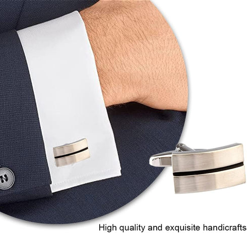 2 Pcs Cufflinks Stripes Cuff Link Knot Simple Shirt Studs for Graduation Ceremonies and Business Meeting Gold Black Cufflinks for Men Ideal for We...