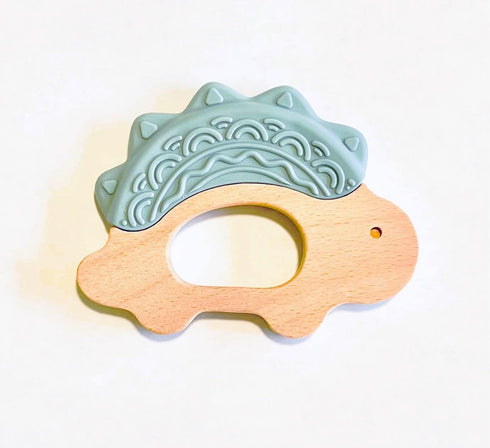 Mostara Dinosaur Baby Teether Ring for 3+ Months, Non-Toxic BPA Free Food Grade Silicone and Beech Wood, Baby Tested for Easy Grip and Soothing Te...