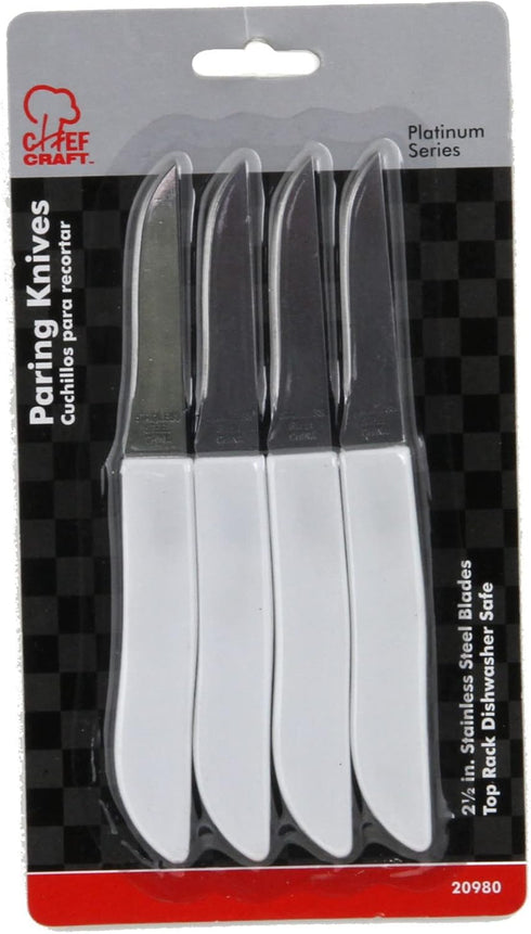 Chef Craft Select Paring Knife Set, 2.5 Inch Blade 6 Inches In Length 4 Piece Set, Stainless Steel/Black...