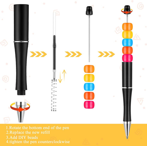 Crtiin 50 Pieces Plastic Beadable Pen Bulk Bead Ballpoint Pen Shaft Black Ink Beaded Pens with 50 Refills for DIY Making Gift Kids Students Office...