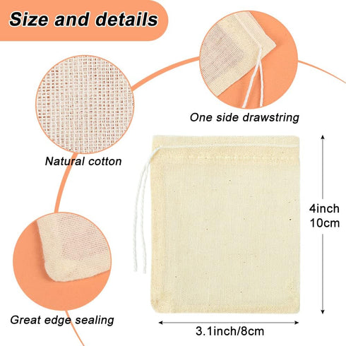 YQL Spice Bags for Cooking,30PCS 3x4 Inch Muslin Bags with Drawstring Tea Filter Bags Cheesecloth Bags for Straining Reusable Natural Cotton Sache...