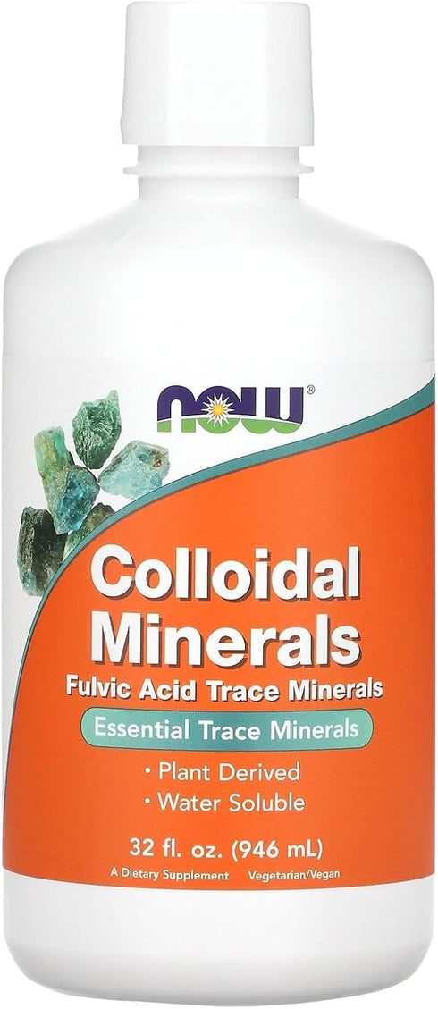 NOW Supplements, Colloidal Minerals Liquid, Plant Derived, Essential Trace Minerals, 32-Ounce...