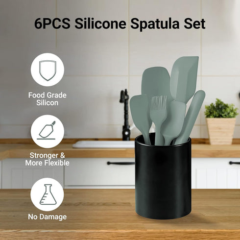 Silicone Spatula Set of 6, Rubber Spatulas Silicone Food Grade, Kitchen Utensils Set Heat Resistant Nonstick Easy to Clean Dishwasher Safe for Bak...