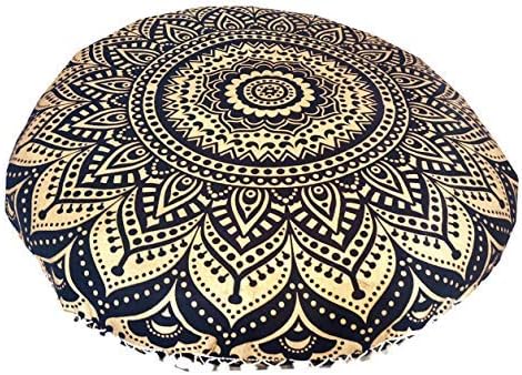 32" Gold Mandala Barmeri Large Floor Pillow Cover Cushion Meditation Seating Ottoman Throw Cover Hippie Decorative Zipped Bohemian Pouf Ottoman Po...