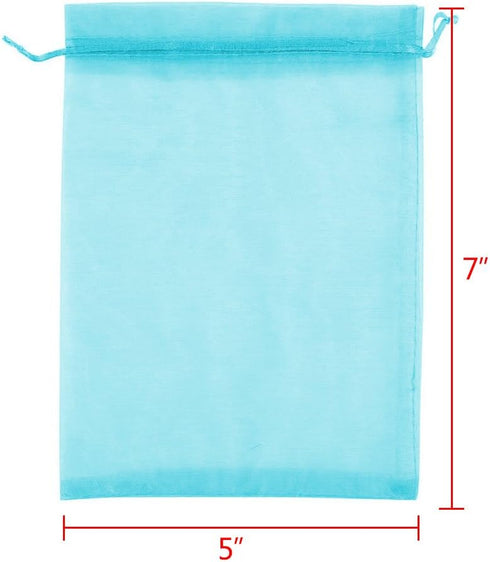 100/200PCS Organza Gift Candy Sheer Bags Mesh Jewelry Pouches Drawstring Bulk for Wedding Party Favors Christmas (5" X 7"(100PCS), Teal Blue)...
