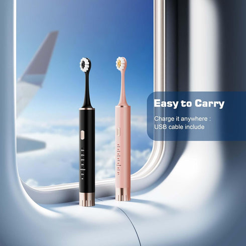 Black & Pink Electric Toothbrush for Adults, 2 Pack Toothbrush?USB Rechargeable Sonic Toothbrush with 12 Brush Heads, Smart Timer, 6 Modes, 2-Hour...