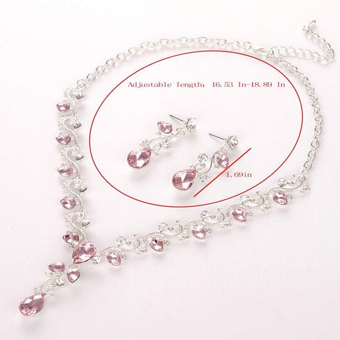 Leaf Vine Crystal Necklace Earrings Jewelry Set for Bridesmaids V-Neck Formal Evening Dress...