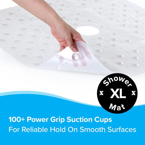SlipX Solutions 27" Oversize Square Shower Mat, Non-Slip Mat for Elderly & Kids, 100+ Power Grip Suction Cups for Smooth Surfaces, Machine Washabl...