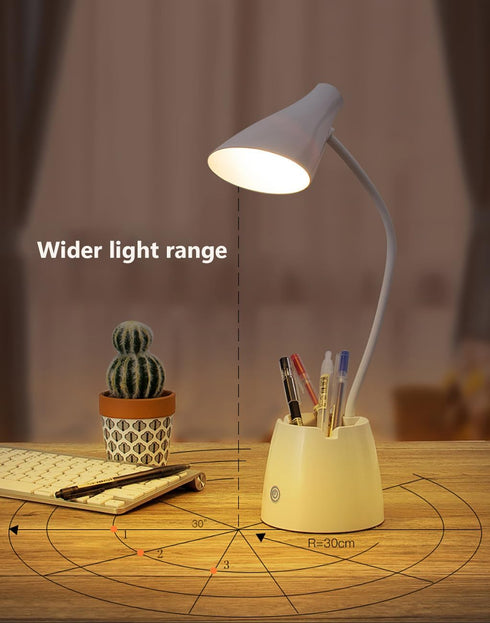 LED Desk Lamp, Desk Light with 3 Light Modes, Stepless Dimming, USB Rechargeable Touch 360 ° Flexible Gooseneck with Pen Holder and Cell Phone Sta...