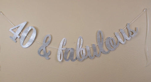 All About Details 40 & Fabulous Cursive Banner, 1set, 40th Birthday Banner (Silver)...