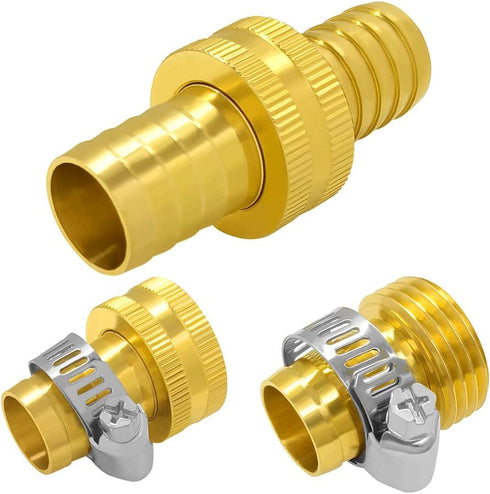 Hooshing 3/4" Garden Hose Repair Kit Solid Brass Male and Female Hose End Mender Fitting with Clamps...