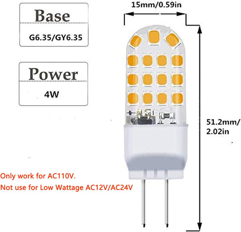 Lxcom Lighting 4W G6.35 LED Light Bulbs(5 Pack)- 110V Warm White 3000K T3/T4 JC Type LED Bulb G6.35/GY6.35 40W Halogen Bulb Equivalent for Desk La...