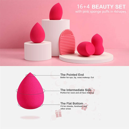DUAIU Professional Makeup Brushes Set 16PCS Marble Handle with 4PCs Sponge Blenders Foundation Brushes Eyeshadow Brush Lip Brush Silicone Face Mas...
