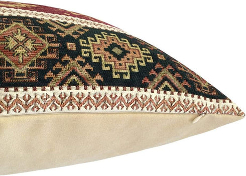 Large Throw Pillow Covers Burgundy Red and Green - 22 x 22 Inches Decorative Kilim Pillows, Boho Room Decor for Couch, Bohemian Square Case for Fa...