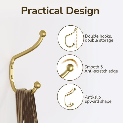 Gold Coat Hooks Wall Mount - Wall Hooks for Hanging, Heavy Duty Hooks, Mudroom Hooks, Metal Hooks for Hanging Clothes, Towels, Hats, Keys, Coats,4...