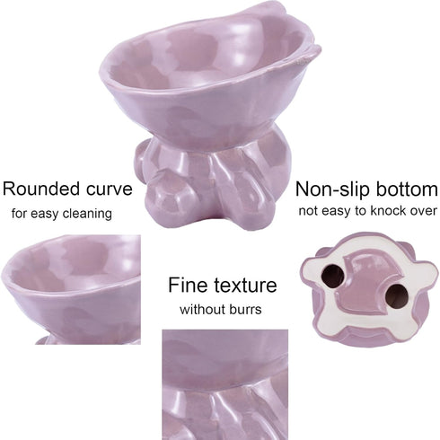Ceramic Raised Cat Bowls for Indoor Cats Cute Elevated Cat Food Bowls 5.4 Inch Wide Whisker Friendly Purple Cat Water Bowl Dishwasher and Microwav...