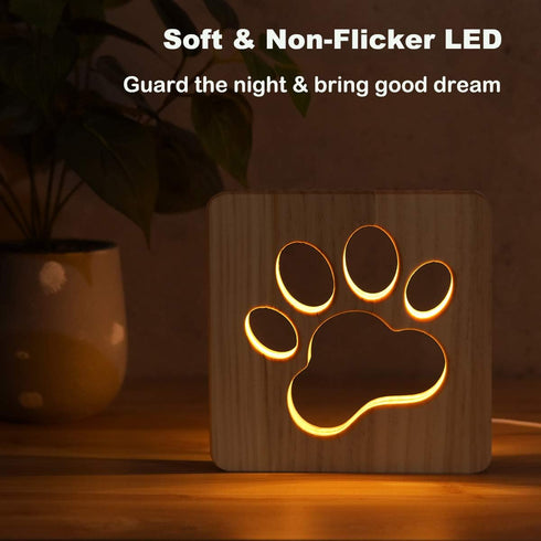 Dog Paw Wood Night Light, Puppy Art Decor Lettered Slat Box Sign, Cartoon Hollow Design for Dog Lover Bedroom, Children Kids...