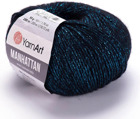 Yarnart Manhattan Yarn - Shiny Metallic Yarn Sport Fine Yarn Glittery Knitting Yarn Sparkle Yarn, Wool Acrylic Yarn, Shiny Colors Fantasy Cardigan...