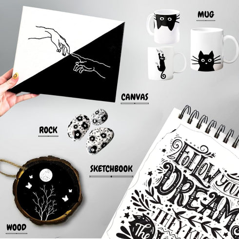 Acrylic Paint Pens,8 Pack 4 Black and 4 White Paint Markers, Paint Pens for Rock Painting Stone Ceramic Glass Wood Plastic Glass Metal Canvas,Draw...