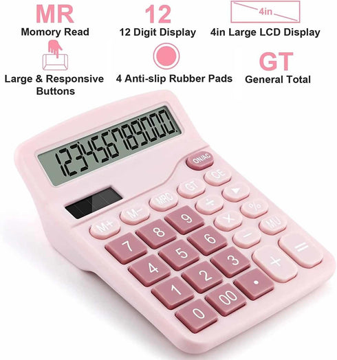 Office Desk Calculator, Cute Calculator for Kids, Basic Calculators Desktop, Dual Power Simple Financial Calculator with Big Button Large Display ...