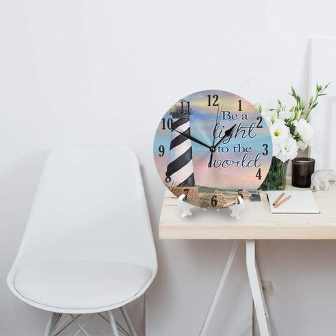 KiuLoam Coastal Lighthouse Summer Round Wall Clock Silent Non Ticking Battery Operated Easy to Read for Student Office School Home Decorative Cloc...