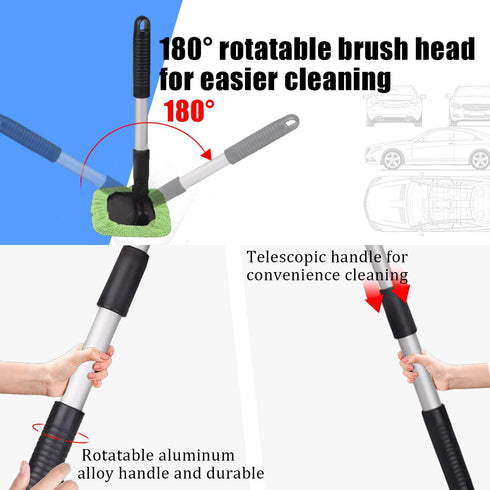 Car Glass Cleaner Wiper,Car Windshield Cleaning Tool, Microfiber Car Window Cleaner with Extendable Handle,Auto Glass Wiper Kit(Green Square)...