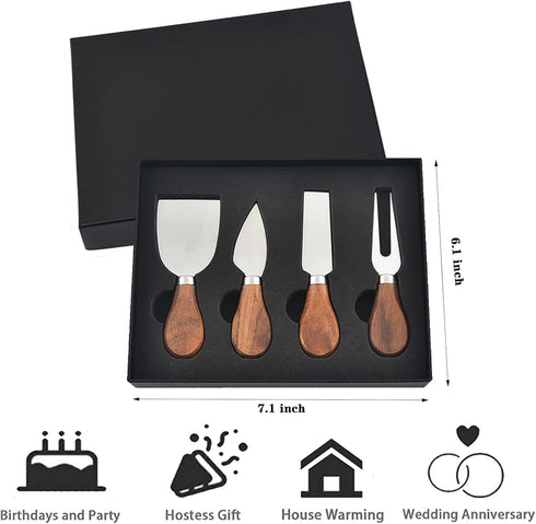 4Pcs Cheese Knife Set - Stainless Steel Cheese Knives with Acacia Wood Handle - Charcuterie Knife Set for Party and Holiday...