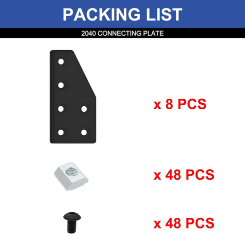 8pcs 2040 Aluminum Extrusion Joint Plate Connector Corner L Bracket 6-Hole 2040 V Slot Hardware T Slotted Accessories with T Nuts and Screws for A...