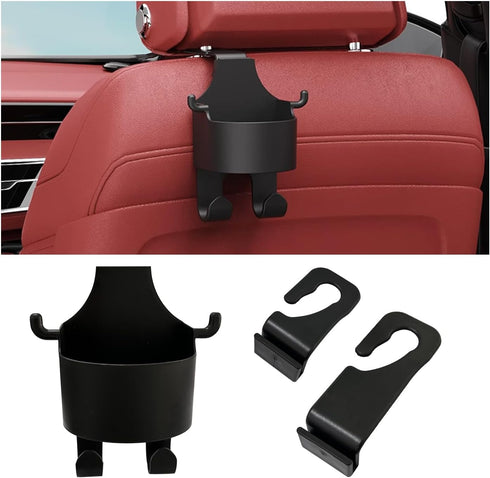 Multifunctional Hook for Car Seat Back, Seat Headrest Hanger with Cup Holder, Auto Hanging Organizer for Purse Drink Cellphone, Universal Vehicle ...