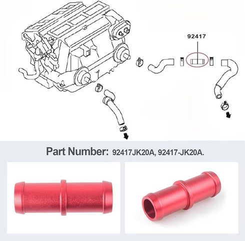 Aluminum Heater Hose Connector Compatible with 370Z Infiniti G35 G37 QX50 Q60 Q70 M35 M37 Replacement#92417-JK20A...