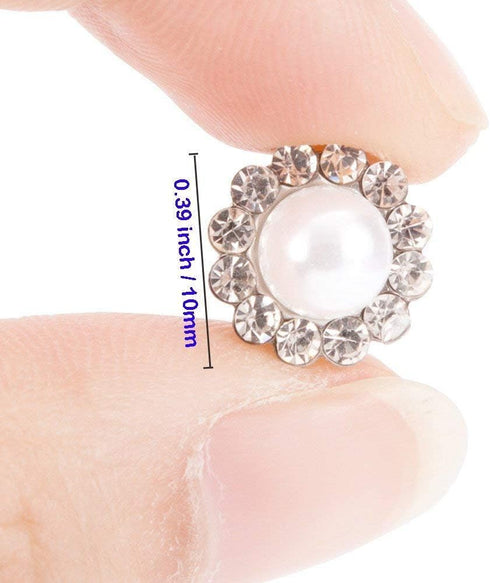 100Pcs Crystal Pearl Buttons, Round Flatback Rhinestone Beads Buttons with Diamond, DIY Craft Sewing Fasteners Accessories for Jewelry Making, Clo...