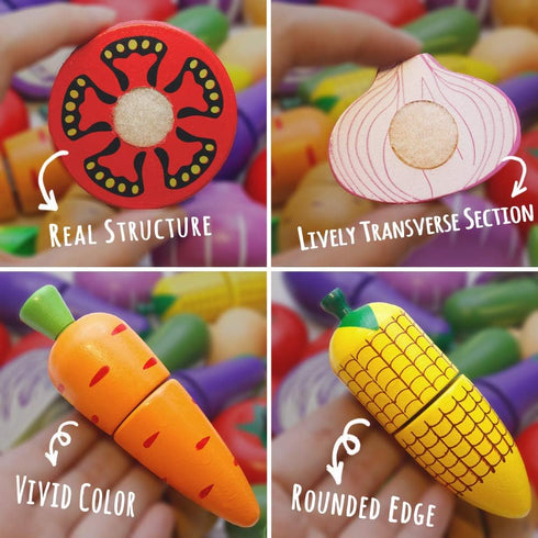 Wooden Play Food for Kids Kitchen Toys for Toddlers Cutting Pretend Toy Food Wooden Fruits Vegetables Gift for Boys Girls Educational Toys...